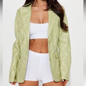 NEW FashionNova Sage Green Faux Leather Blazer